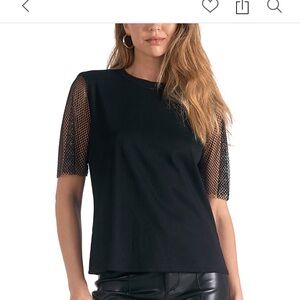 Elan Black top has Net Sleeves with sparkles